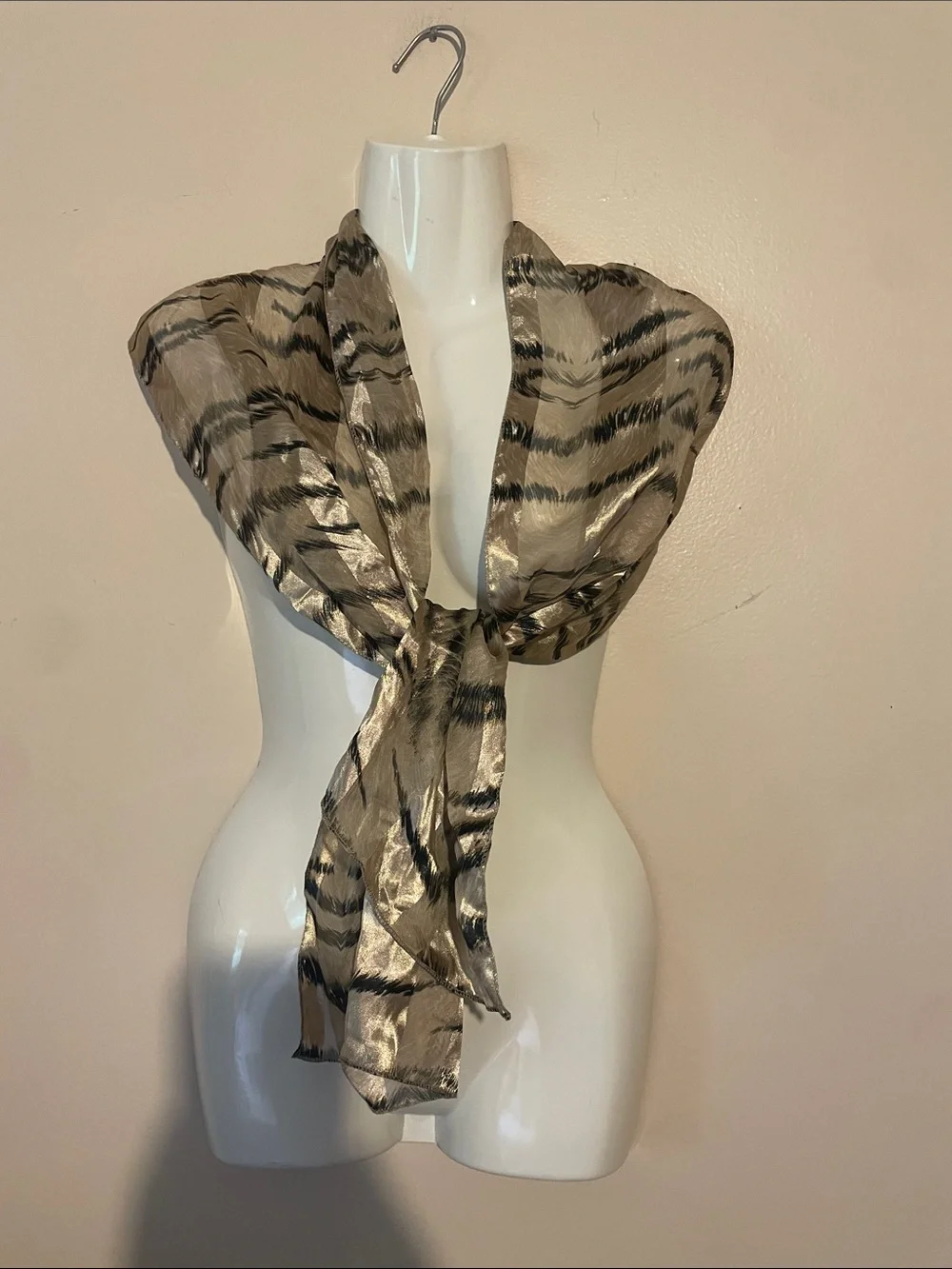 Sheer Animal-Print Scarf in Taupe and Black